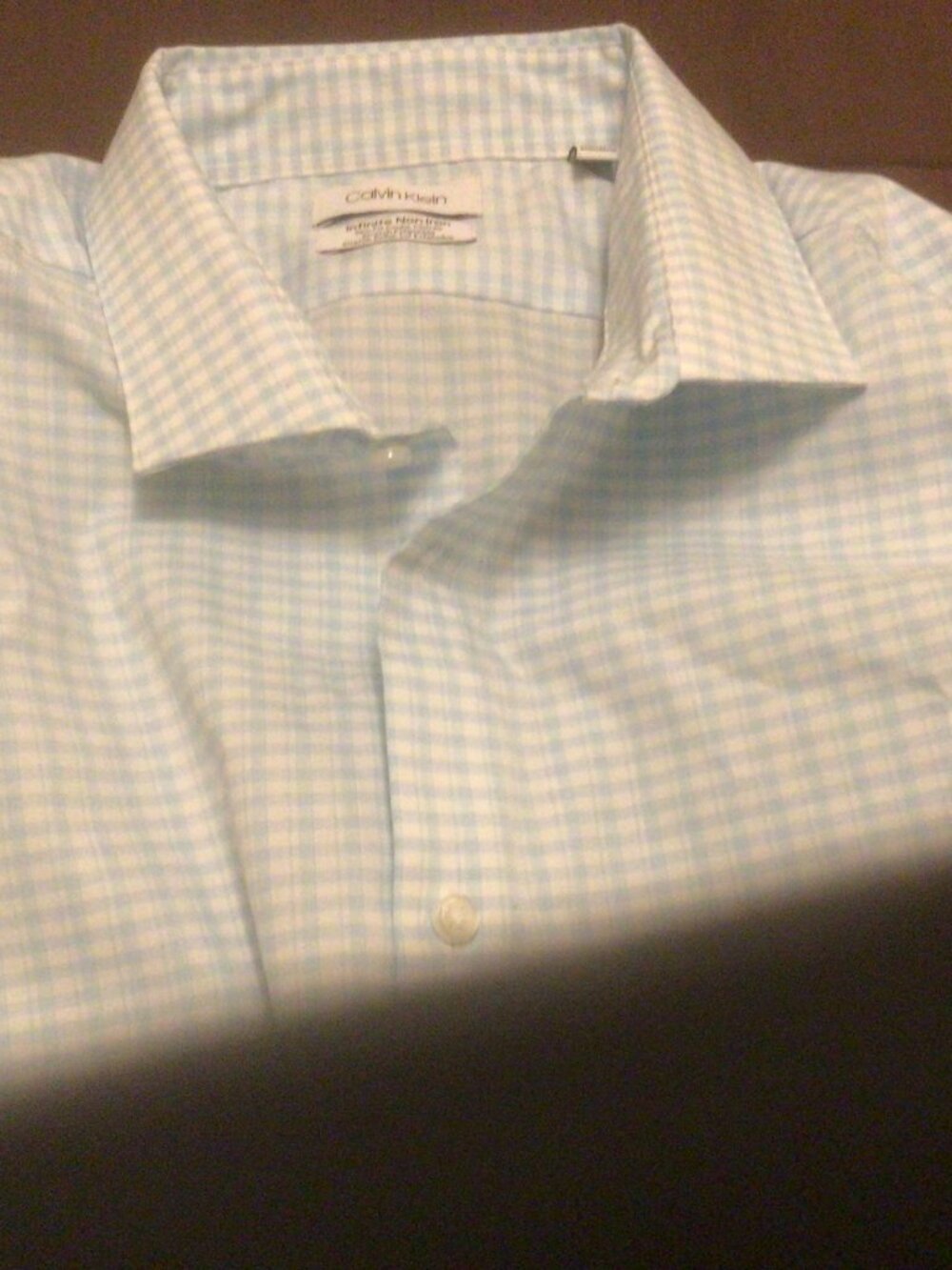 Calvin Klein Men's Dress Shirt Teal Blue Checks Slim 18.5 - 34/35 Sleeves